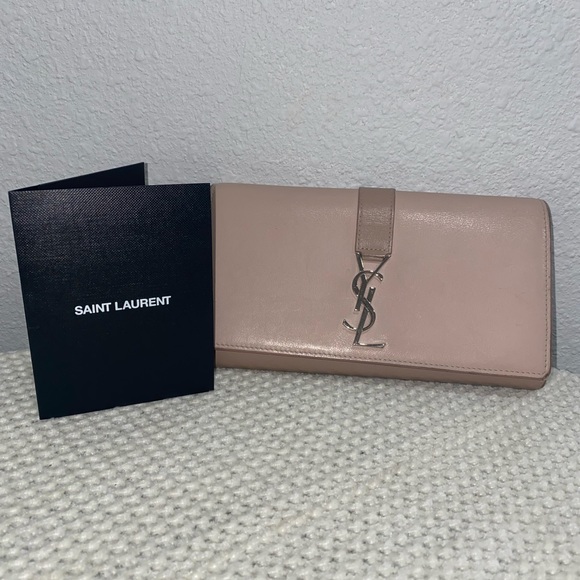 SAINT LAURENT WALLET BI FOLD FLAP WALLET 414567 BEIGE LEATHER 1017 Authentic - Picture 7 of 10